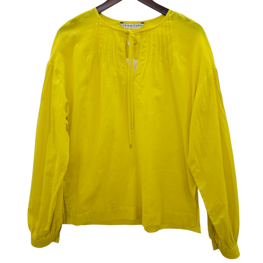 NWT Trina Turk Top Womens Small Yellow Lightweight Long Sleeve Cape Coral Blouse